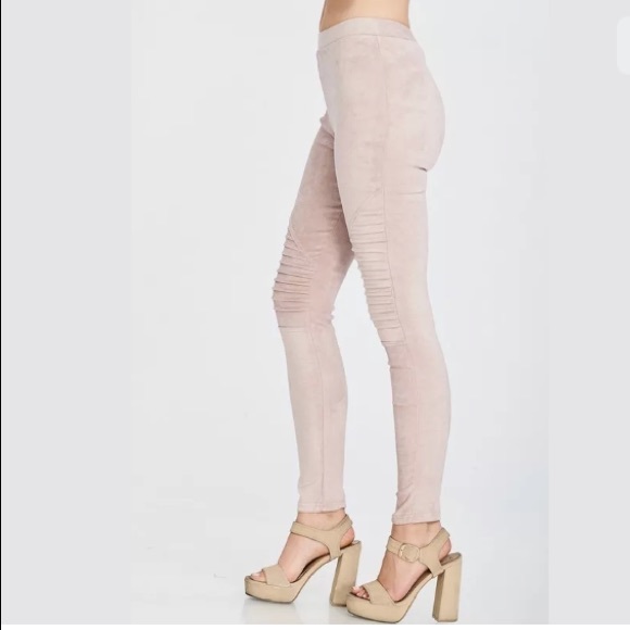 Pink Blush Faux Suede Stretch Moto Leggings - Picture 4 of 8